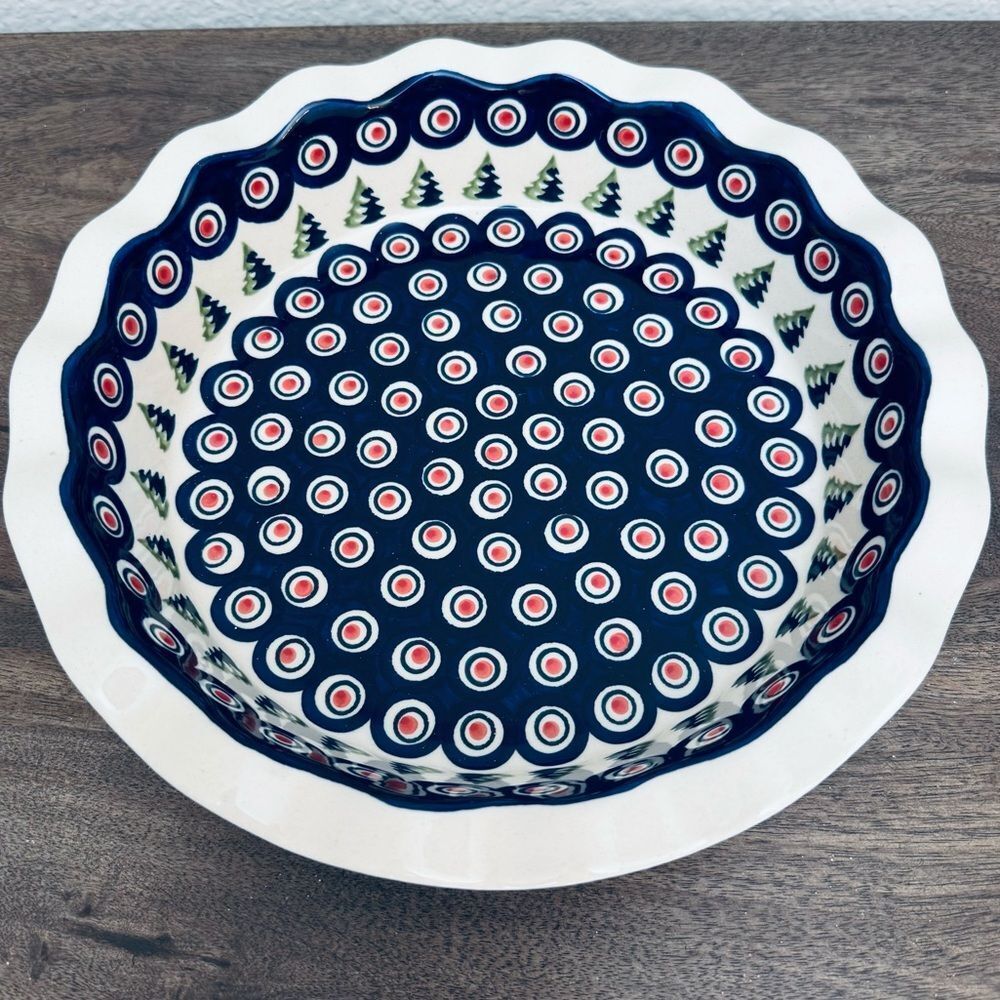 Boleslawiec Polish Pottery Christmas Holiday Ceramic Pie Plate Dish